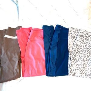4 Pairs Fabletics Leggings, Women’s Small, Teal, Pink, Tan, & White Foil Leopard